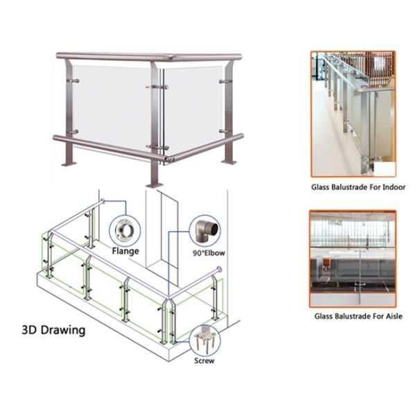 Glass Spigot For Glass Railing VH114SB Wooden Cap Handrail Glass Spigot Tempered glass UChannel RailingClea