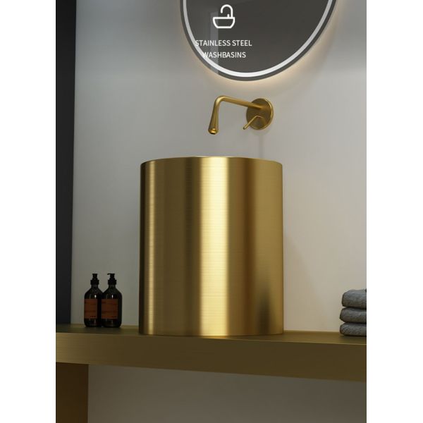 Freestanding Column Stainless Steel Pedestal Sink For Courtyard Hotel