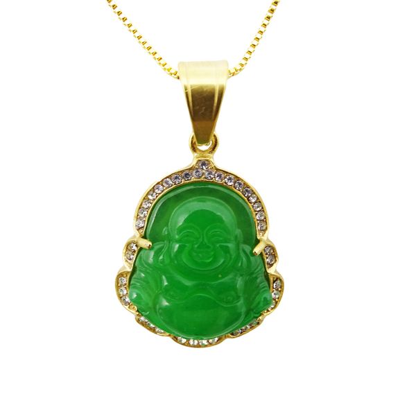Buddhism Theme Engraving Carving Type Lucky Laughing Buddha Pendant Chain Necklaces Amulet Jewelry for Men Women Boys