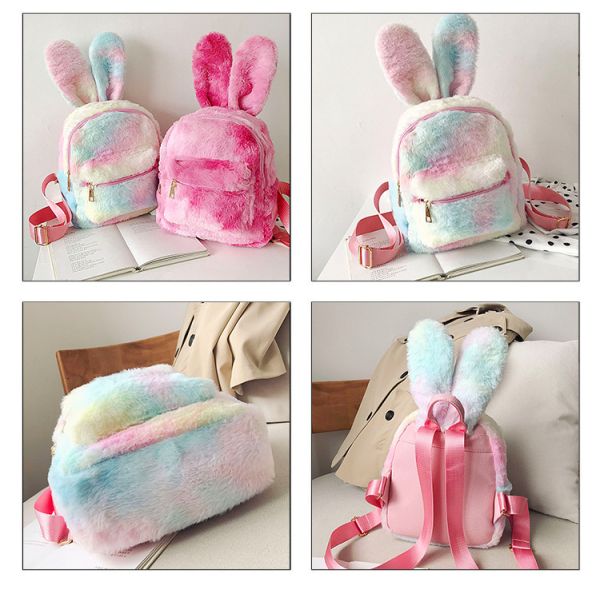 Unisex Cute Cartoon Bunny School Backpack with Zipper Closure and Bunny Cartoon Print