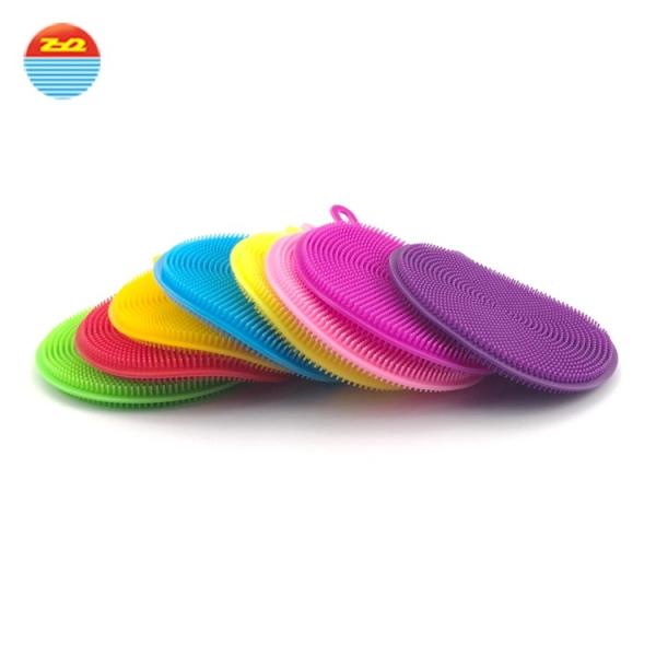 BPA-free Eco Kitchen Sink Antibacterial Brush Tool Silicone Scrubber Purple Dish Washing Sponge for Washing Dish in Multicolour