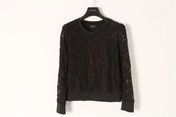 Red Elegant Womens Lace Long Sleeve Top 65% Cotton 35% Nylon