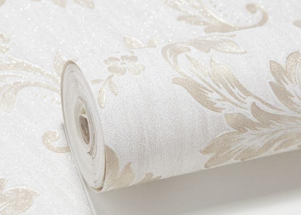 Eco - friendly Embossed Vinyl Wall Coverings , Silver Damask Pattern Wallpaper