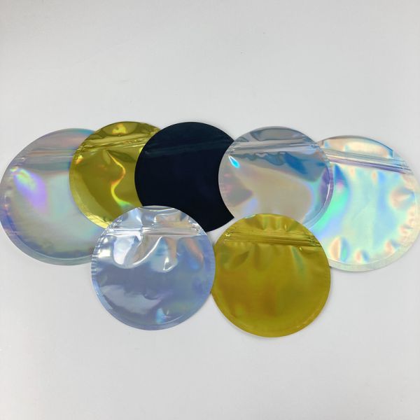 O círculo de empacotamento impresso Mylar holográfico dos sacos do zíper da moeda deu forma a 3.5g