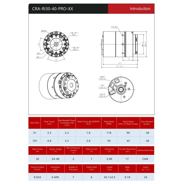 36W-1500W Robot Arm Joint Motor Servo Motor Joint DC 24V-48V Brushless