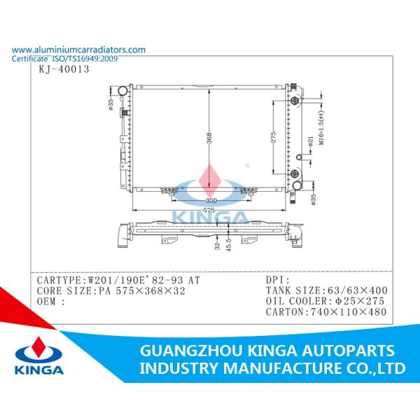 PA32 AT Aluminium Car Radiators for Benz W201 /190E'82-93 Oil Cooler 25 x 275 mm