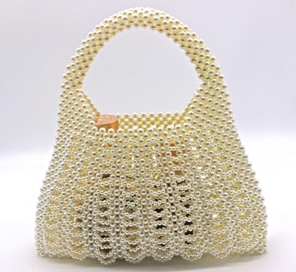 Fashion White Pearl Handbag Hand Woven For Women 23cm Height 22cm Length