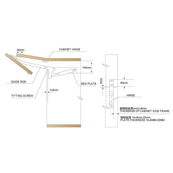 Zinc Alloy Cabinet Door Support 600-900mm Electroplating Finish For Doors