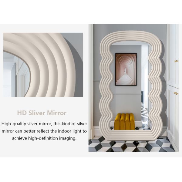 White Wavy Full Length Mirror 71x32 Arched Mirror For Bedroom And Living Room