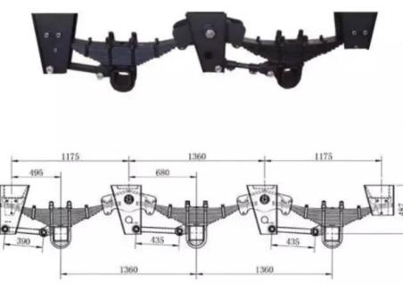 3 Axle Semi Trailer Suspension 20T One Hole 1175MM 150x150 MM