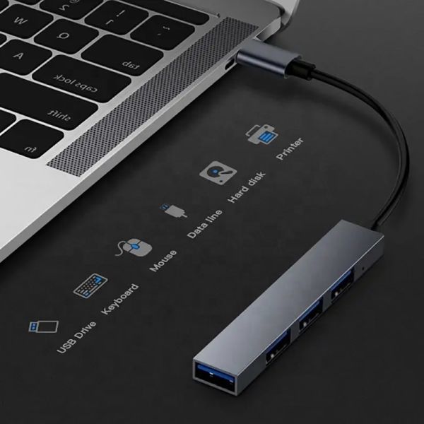 Type C Interface 4 In 1 4 Ports Hub Type-C OTG To USB 3.0 2.0 Adapter Aluminium Alloy
