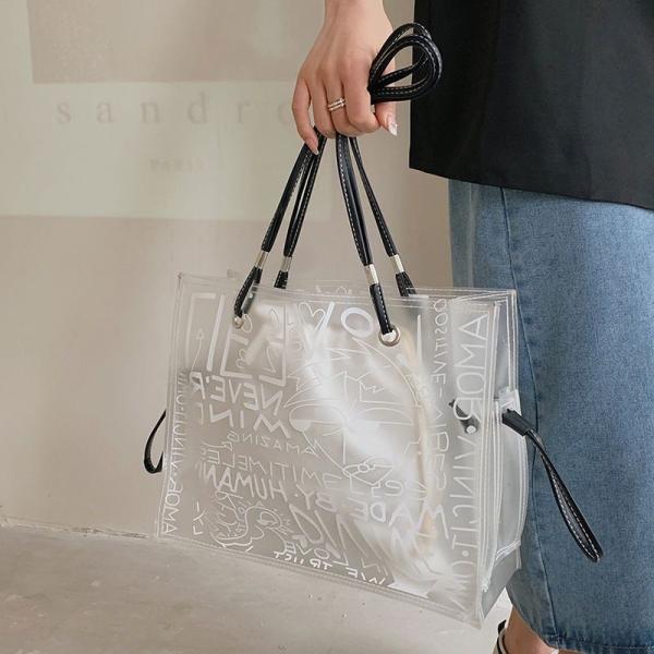 Transparent Large Bag Women  New Trendy Fashion Women'S Bag Summer Large-Capacity Tote Bag All-Match Jelly Shoulder Bag