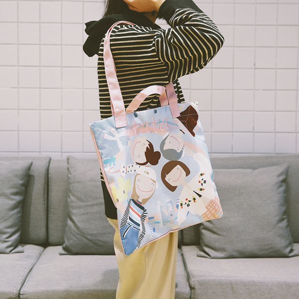 Japanese lovely art canvas single-shoulder bag spray figure cross-body bag small fresh cartoon lady bag