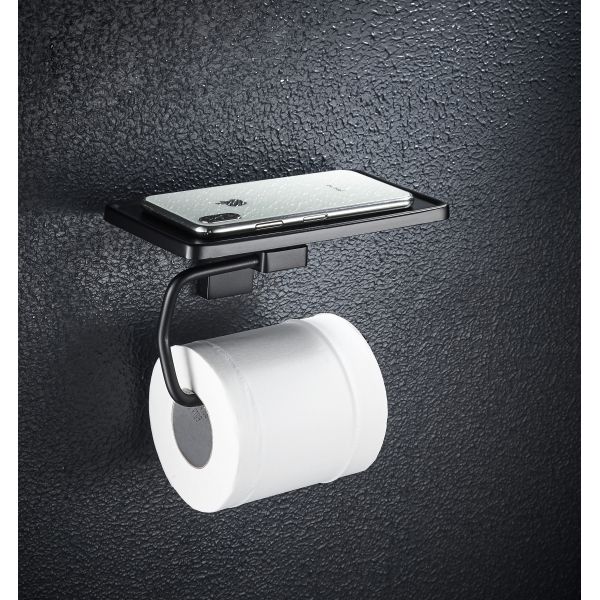 Toilet Tissue Roll Holder with Phone Shelf Adhesive or Screw Wall Mounted Mordern Style