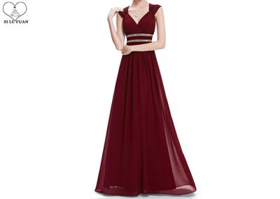 No Tail Chiffon V Neck Bridesmaid Dress Waist Beading Sleeveless Back Hollow Out