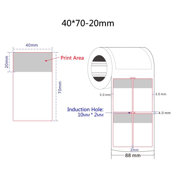 40x70-20mm Cable Adhesive Label 1mil White Gloss Transparent Water Resistant Polyester Cable Label