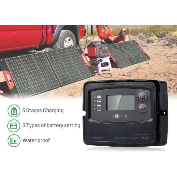 Digital Smart 12 Volt 10A PWM Solar Charge Controller IP67 Waterproof