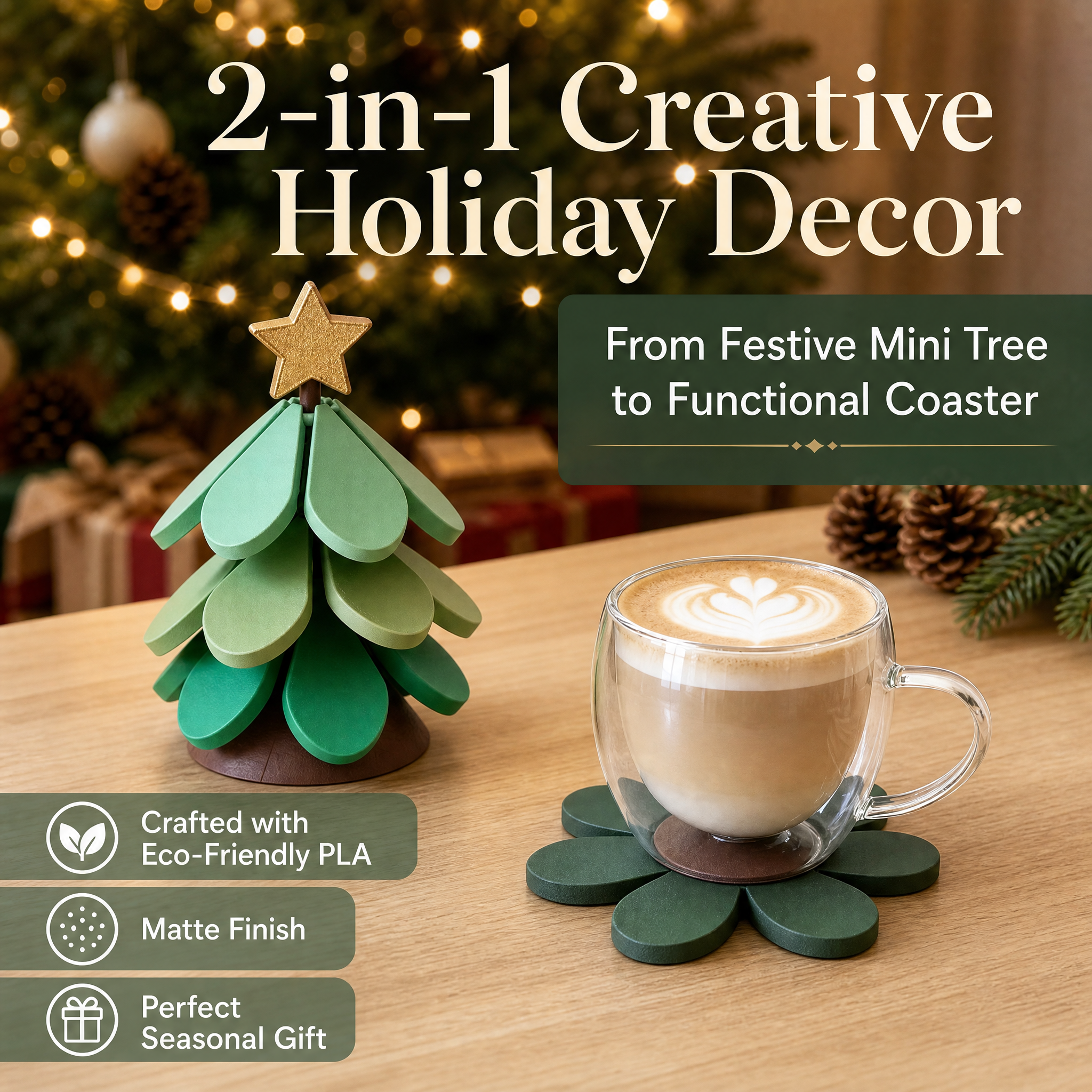 PLA 3D Printed Holiday Decoration Detachable Child Safe Christmas Tree Coaster Mat