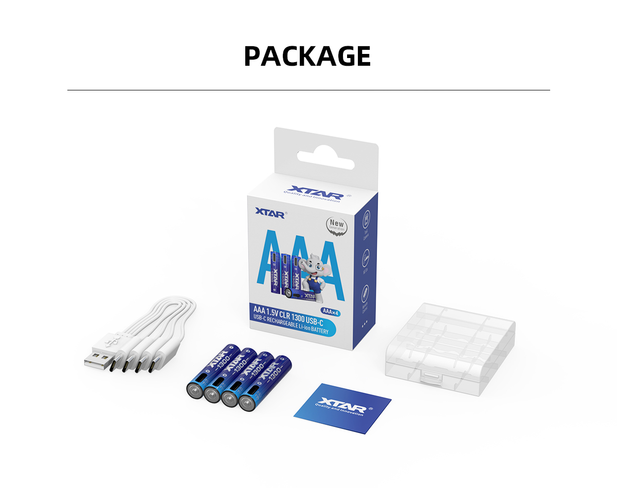 1.5V USB-C Direct Charging AAA Batteries with 1200+ Recharge Cycles and 750mAh High Capacity