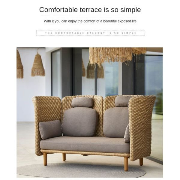 Hand Knitted Outdoor Teak Furniture Villa Hotel Garden PE Rattan Sofa And Table Set