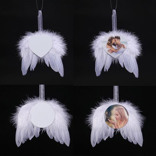 Customized Logo Angel Wing Xmas Hanging Ornaments Sublimation Blank Feather Wing Christmas Wedding Party Decoration