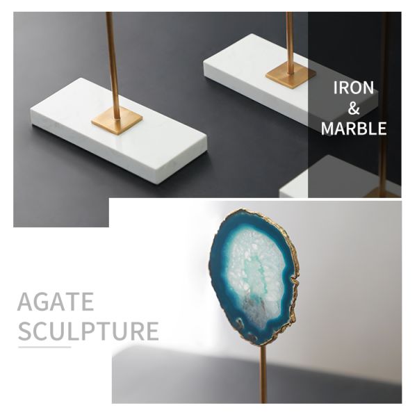 Contemporary Marble Base tabletop Agate Decorative Art Craft
