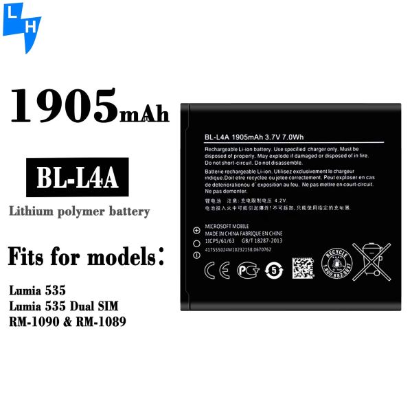 1905mAh BL-L4A батарея Для Microsoft Nokia Lumia 535 RM-1090 RM-1089 Двойной 830 RM-984