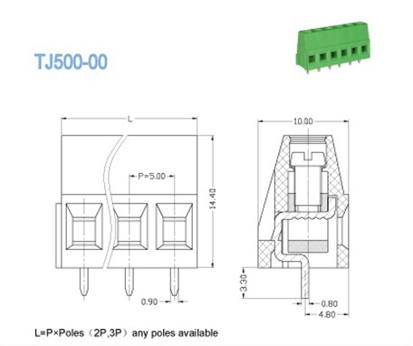 блок PCB 5.0mm 300V 10A терминальный с прямоугольным входом провода, 2 Poles - 24 Poles