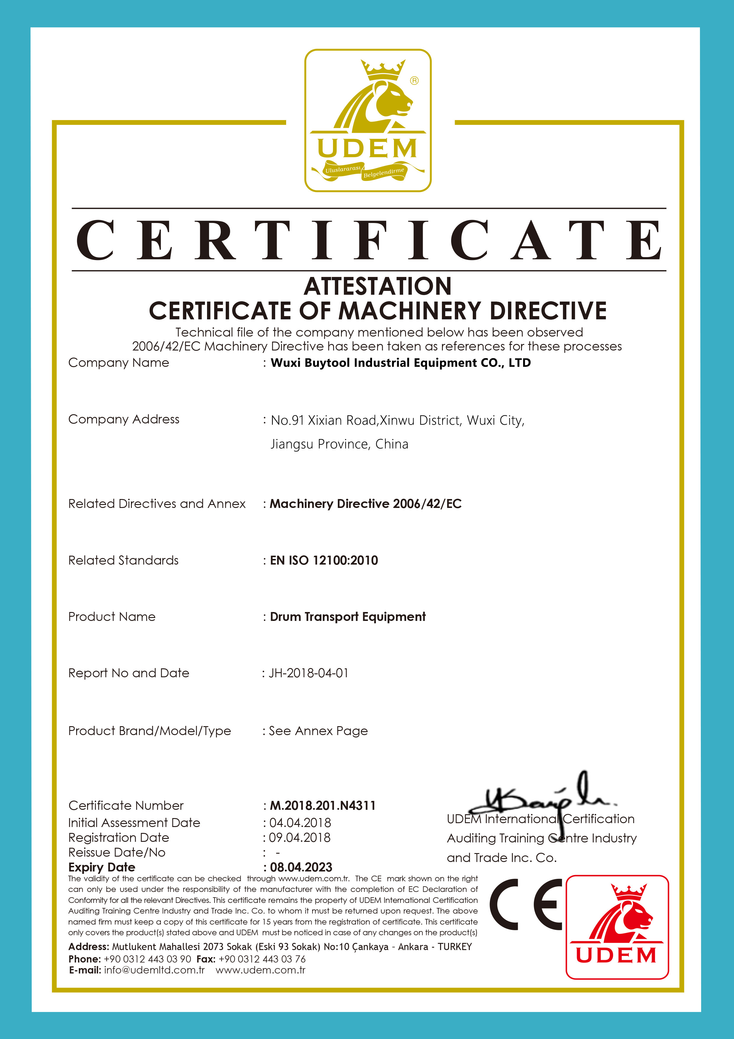 Wuxi Buytool Industrial Equipment Co., Ltd. Сертификации