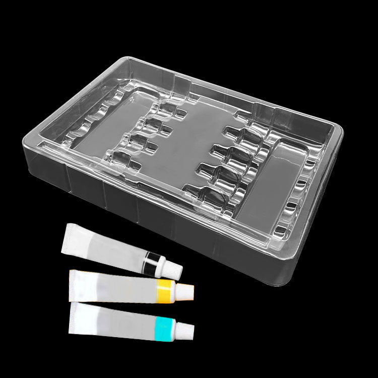 Customized Clear PET Blister Insert Tray for 10 Paint Tubes with 2 Accessory Slots