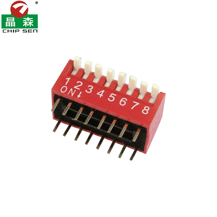 8 Position Piano Type DIP Switch Right Angle Through Hole SPST Red PCB Code Switch