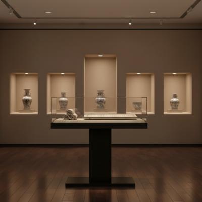 Professional Museum Glass Display Cabinets T Type Sturdy For Antiques Artwork