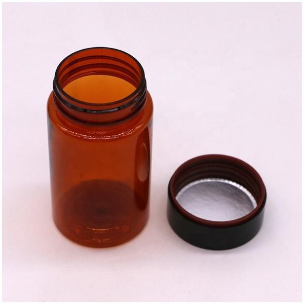 Bouteille de pilules en plastique sur mesure de 120 ml en PET Ambre de couleur ronde