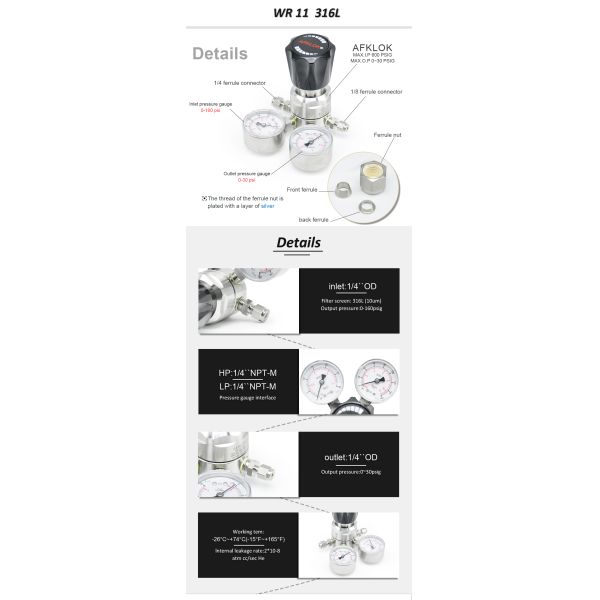 Регулятор давления из нержавеющей стали, азот, природный пропан, регулятор низкого давления