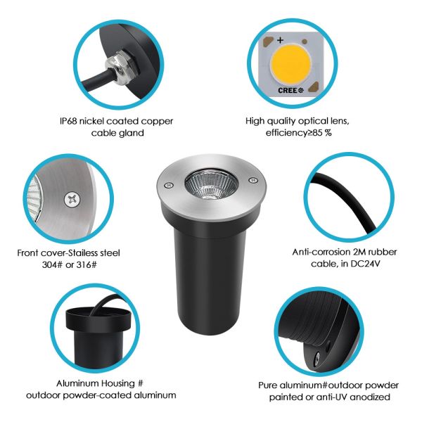 Lampe d'escalier en aluminium IP65 imperméable à l'eau AC100-240V COB LED 6W avec boîte de montage