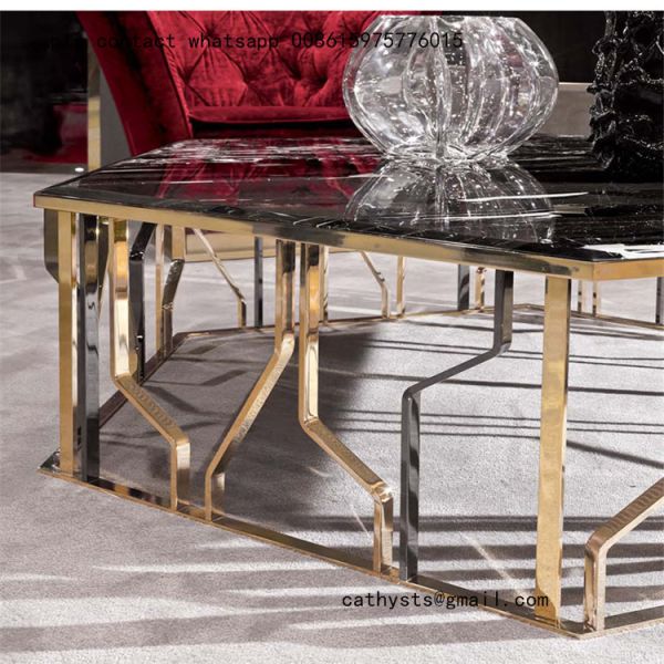 Modern metal furniture rose gold stainless steel table for living room