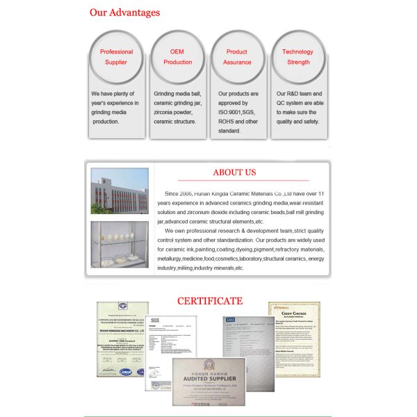 El tanque que muele de cerámica estabilizado itrio de la circona o tarros de pulido para la máquina planetaria del molino de bola