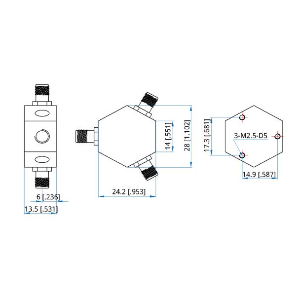 Ультраширокополосный SMA Антенный разделитель мощности 3 Way RF Combiner DC 2.4G