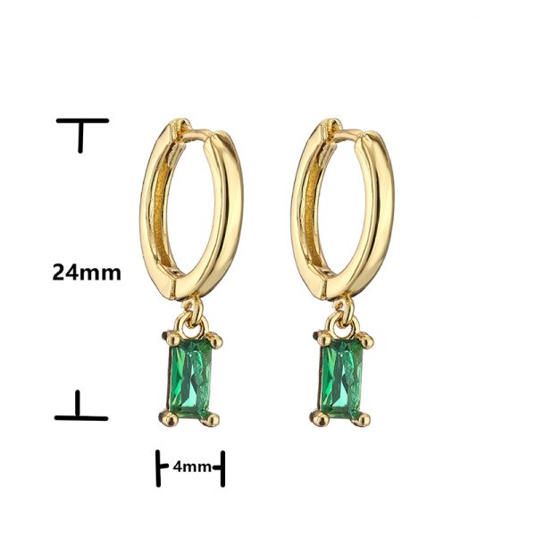 Gold Plated 18K Hoop Earrings Rectangle Water Drop Pink Zircon Diamond Pendant