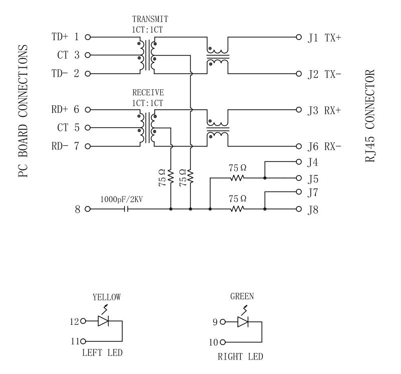 Желтый цвет соединителя RJ45 основания-T RJ4530H-R01 100 вертикальный/зеленая схема данных СИД LPJD4110BANL