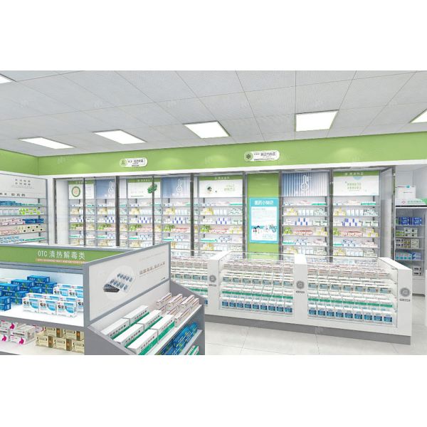 04-XDZYS009 Branded Pharmacy Counter Drugstore Store Design for Pharmacy Furniture Manufacturers