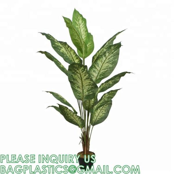Artificial Golden Dieffenbachia Plant 43 Inch Tall Fake Tropical Lifelike Tree in Pot Silk Faux Dark Green Plant