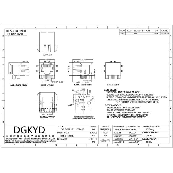 90 модуль соединителя RJ45 Magnetics кота 5 5e RJ45 степени одиночный гаван интегрированный с трансформатором