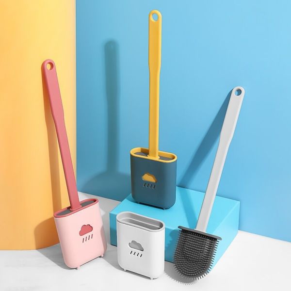 Cute Multi Color Houseware Plastic Products Silicone Toilet Brush With Holder
