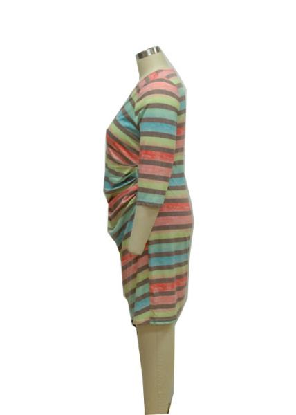 Colorful Printed 3 4 Sleeve Cocktail Dresses , Striped Casual Dress For 40 Year Old Woman