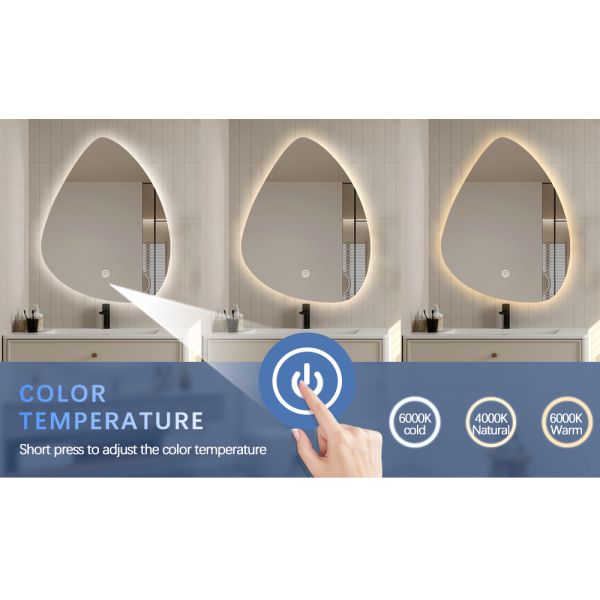 Anti Fog Frameless Lighted Bathroom Mirror 5mm Half Moon Wall Mirror