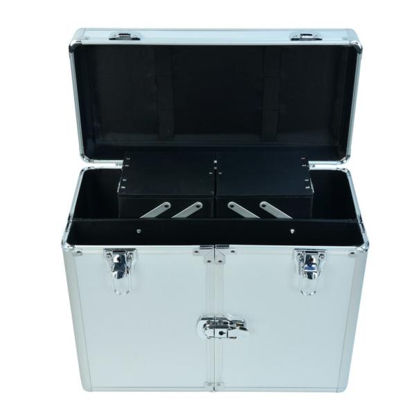 Silver Aluminum Hairdresser Trolley Case Aluminum Grooming Case With Trolly In Silver