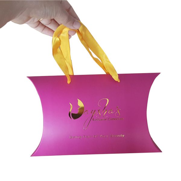 Custom High Quality Gold Stamping Logo Hair Bundle Box Wave Hair Extensions Packaging  Pillow Box