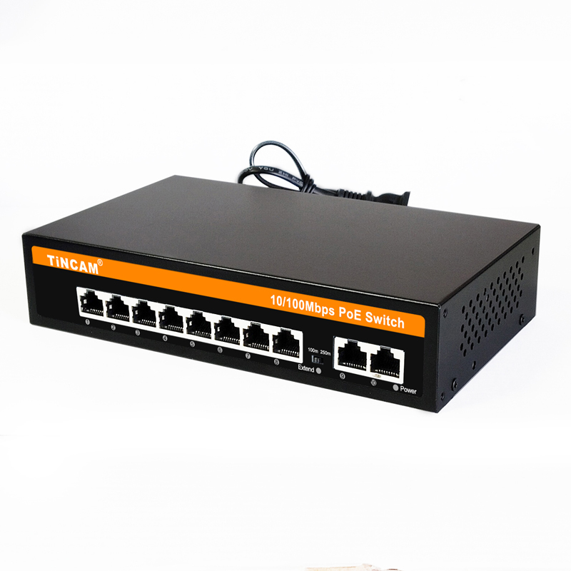 8-Port 10/100Mbps PoE Switch with 2 Uplink Ports 250m Extend VLAN IEEE 802.3af/at 96W Built-in Power Supply Unmanaged Metal Network Switch TNC-EPS4310N9
