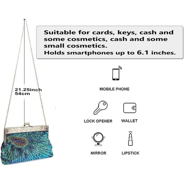 VINTAGE STYLE BORSA de noche con cuentas y secado BORSA de boda BORSA de mano BORSA de abrazadera para mujeres